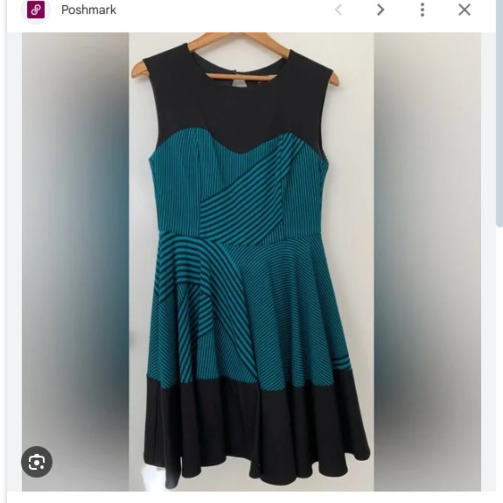 Eva Franco Teal & Black Jersey Knit Dress – Size 12